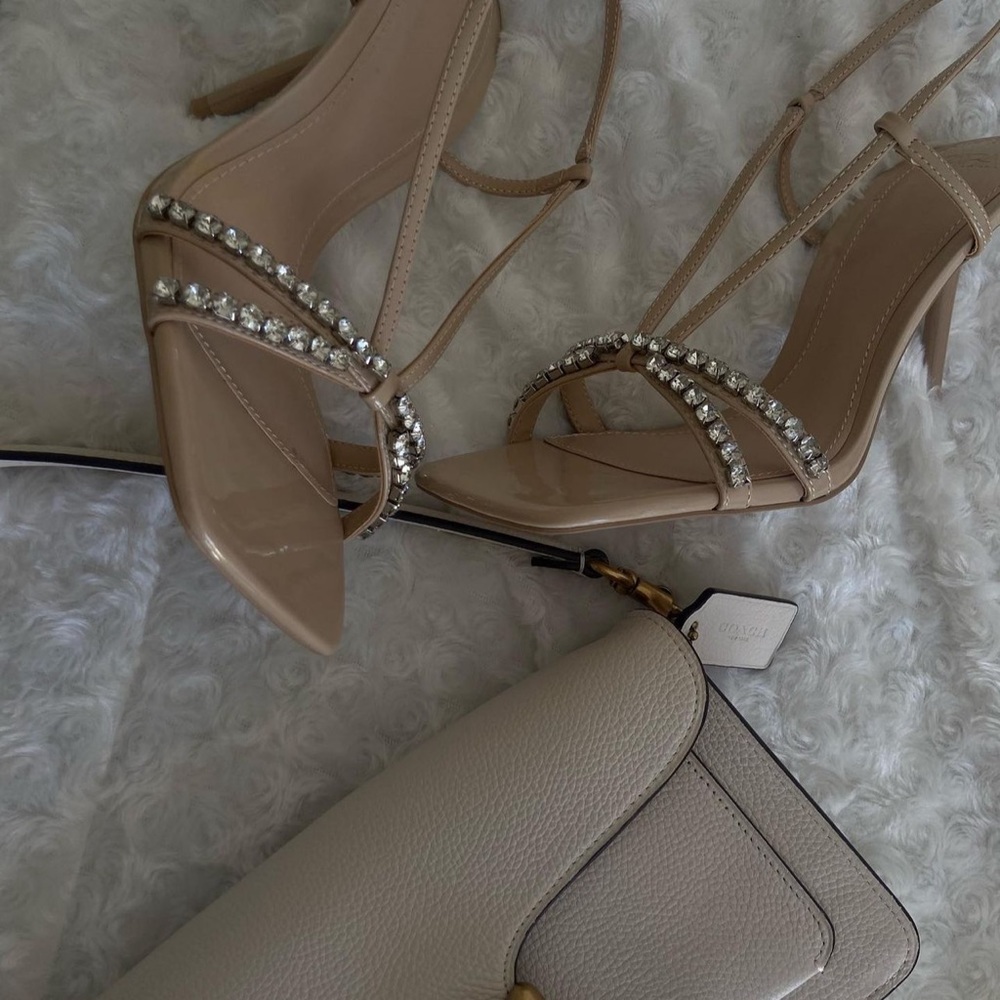 Zara Beige Rhinestone High Heel Sandals - Picture 16 of 16